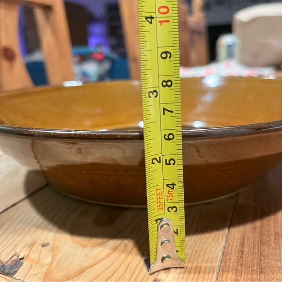 Jugtown Stoneware Pottery, Organic Two Tone Dark Browns, Leaf Print, 10 1/2” - Picture 5 of 6